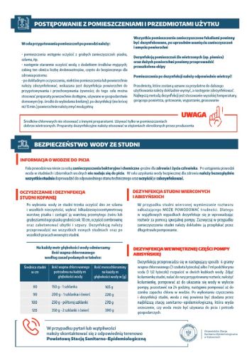 Powiększ zdjęcie: Opis zawiera informacje dotyczące postępowania z pomieszczeniami i przedmiotami użytku oraz bezpieczeństwa wody ze studni